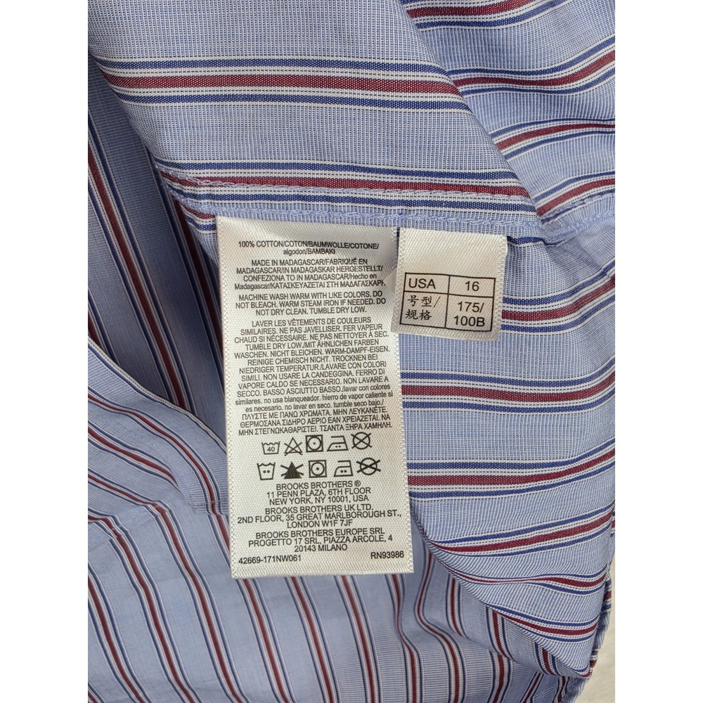 Brooks Brothers Luxury Shirt Collection Thomas Mason Mens 16 32 Blue Red Striped - Picture 4 of 6